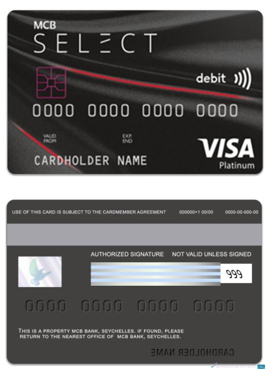 Download Seychelles MCB Bank visa debit platinum card Photoshop template